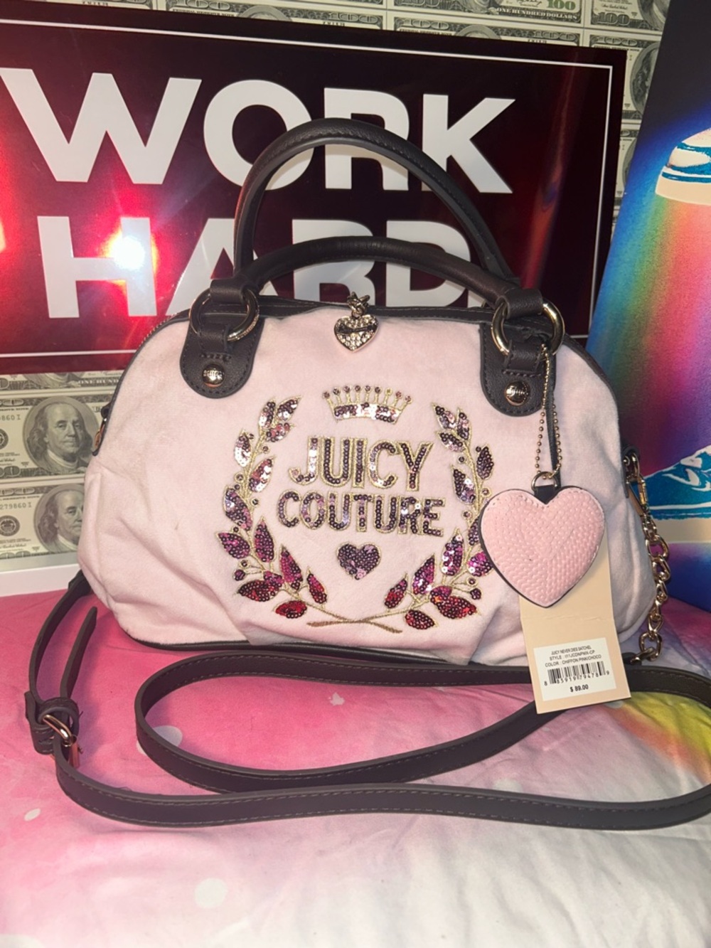 Juicy Couture Light Pink Embellished Satchel with Heart Charm